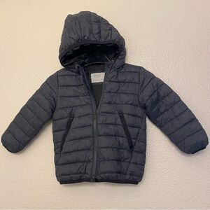 Zara Boys unisex hooded black puffer jacket kids 3-4